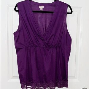 New Merona Fuchsia V-Neck Sleeveless Lace trim top plus Size 2- X Large new